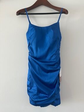 Royal Blue Satin Spaghetti-Strap Mini Dress